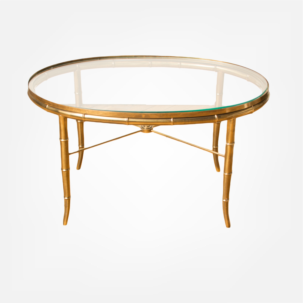 Faux Bamboo Oval Brass Table with Glass Top | Olicore Studio
