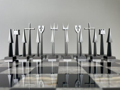 Modernist Aluminum Chess Set by Austin Cox for Alcoa, 1962.