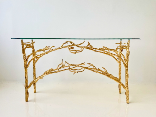 Gilded Wrought Iron Branch Console Table, 1970s