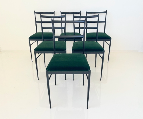 Gio Ponti Metal Superleggera Chairs, Set of Six, 1970s