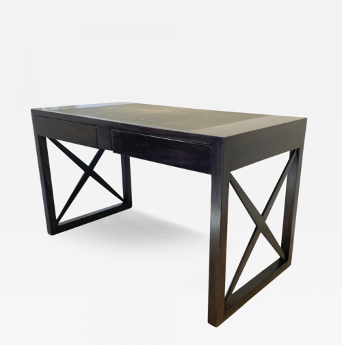 Contemporary X-frame desk with shagreen inset top