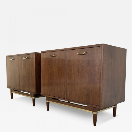 Pair of Mid Century Modern Walnut Cabinets, American of Martinsville. 