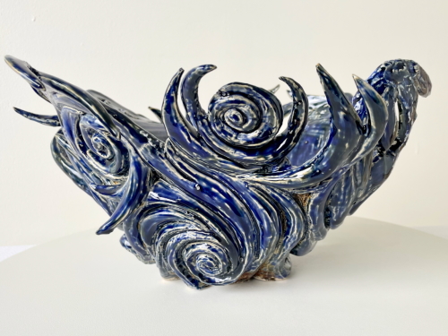 Fire Cutout Ceramic Vessel by R.A. Pesce, Van Gogh Blue Glaze