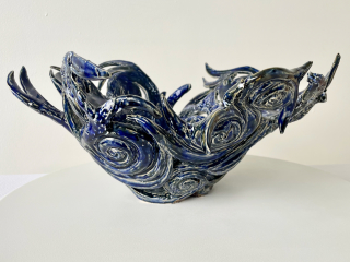 R.A. Pesce Fire Cutout Ceramic Vessel, Van Gogh Blue Glaze